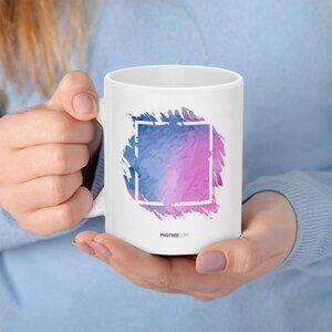 White Ceramic Mug with Blue-Pink Gradient Square